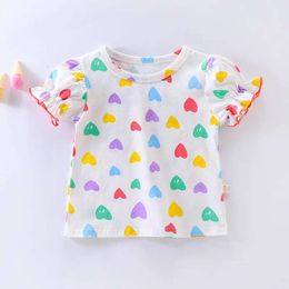 Baby Girls Short Sleeved T-Shirt Summer Kids Heart Printed Top Tees Toddler Cotton Shirts Children's Clothes Korean Style L2405
