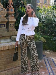 Women's Pants TRAFZA Woman Vintage High Waist Zipper Slim Trousers Elegant Women Leopard Print Decoration Loose Casual Long Streetwear