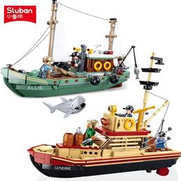 Blocks Sluban Fishing Boat Building Block Pirate Ship Digital Model Block Set DIY Toy Childrens Vacation Gift WX