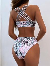 Women's Swimwear Sexy Swimsuit Leopard Print Bikini Women 2 Pieces Floral Street Style Bikinis Set Beach Womens Swimsuits High Waist