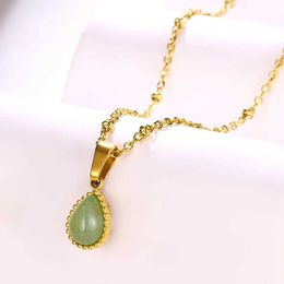 Pendant Necklaces Oval Opal Cute Womens Water Drop Necklace 18K Gold Chain Necklace Round Sun Minimalist Stainless Steel Jewellery New J240516