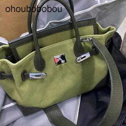 Handmade Handbag Handbag Leather Top Bag Luxurys Canvas 2024 Autumn and Winter Women's Ins One Shoulder Military Green Crossbody Handheld Cy