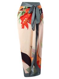 2023 Women Swimwear Cover-up Swimsuit Retro Vintage Floral Print Deep V One-piece Monokini Kimono Bikini Suit Summer Beach Wear