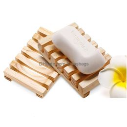 Bamboo Box Dishes Soap Qbso Natural Bath Holder Case Tray Wooden Prevent Mildew Drain Bathroom Washroom Tools Drop Delivery Home G Dha7r room