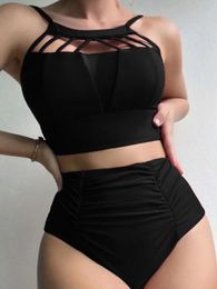 Sexy Tummy Control Bikini 2024 Women Push Up Neck Swimsuit Brazilian Beach Wear Bathing Suit High Waist Swimwear Biquini
