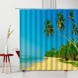 Shower Curtains Plant Seascape Curtain Tropical Ocean Beach Palm Tree Fabric Waterproof Polyester Bathroom Accessories Bath Decor