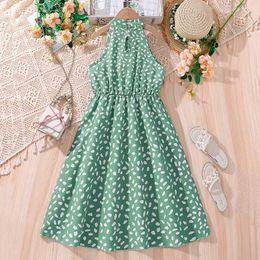 Girl's Dresses Summer Dress For Children Green Dots Sleeveless Dress Cute Girls Birthday Party Daily Casual Dress Kids Floral Skirt Age 8-12 Ys