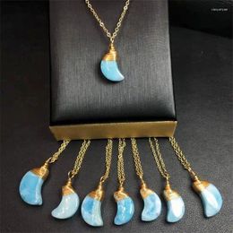 Decorative Figurines Natural High Quality Larimar Moon Copper Wire Pendant Fashion Jewelry Healing Energy Stone Gift 1PCS