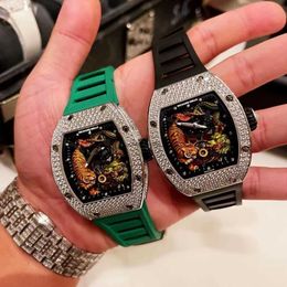 2024 é o mostrador em forma de barril RM51-01 Favoriter RM51 com Diamond Diamond Dragon Tiger Mens High-end e atmosférico Watch Watch