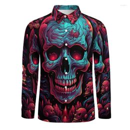 Men's Casual Shirts Bloody Skull Graphic Long Sleeve For Men Goth Shirt Horror Skeleton Lapel Blouse Boy Blouses Y2k Funny Button Tops