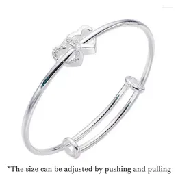 Bangle 1PCS Fashion Double Heart Adjustable Silver Colour Personality Simple Bracelet For Women Girls Friendship Jewellery Gifts