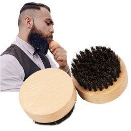 Hair BRISTLE Mens Facial Beard Brush Hairs Bristles Hard Round Wood Handle Moustache Set Face Massage Beauty