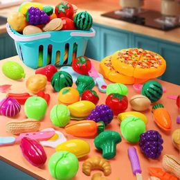 Kitchens Play Food Educational Toys Plastic Kitchen Toy Set Cutting Fruit and Vegetable Food Game House Simulation Toys Early Education Childrens Toy Gifts S24516