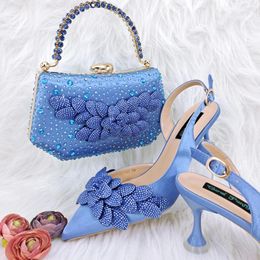 Dress Shoes Italian Design Blue Glitter Fabric Fashionable And Exquisite Bag Comfortable To Wear Shallow Pointy Toe Stiletto