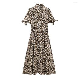 Casual Dresses 2024ZAR Spring/Summer Women's Fashion Ethnic Style Retro Series Animal Print Flip Collar Shirt Dress