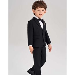 Korea Boys Black 007 Wedding Suit Children Jacket Vest Pants Tie 4Pcs Ceremony Tuxedo Dress Kids Photograph Performance Costume