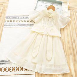 Clothing Sets 2024 Summer Qipao Two Piece Set For Girls Chinese Style Improved Top Skirt Sequin Princess Chiffon