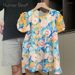 Girl Dresses Humor Bear Bucolic Beach Holiday Dress Spring And Summer Children's Clothing Flower Cute