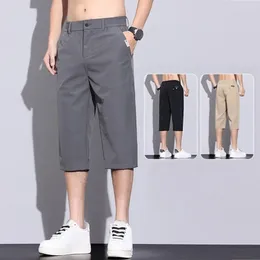 Men's Pants Men Cropped Stylish With Button Zipper Closure Side Pockets Quick-drying Ice Silk Fabric For Daily