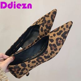 Office Footwear Leopard Print Womens Pump High Heels Fashion Pointed Toe Womens Low High Heels Professional Womens Slide Sandals 240426