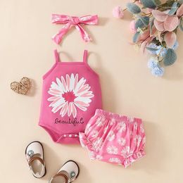 Clothing Sets Baby Girl Summer Clothes Set Cute Born Infant Sleeveless Letter Print Romper Floral Shorts Headband 3Pcs For Toddler Outfits