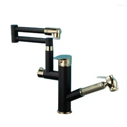 Kitchen Faucets Sink Faucet & Cold Brass Mixer Tap Pull Out Side Single Handle Deck Rotating Foldable Extension Black Gold/Chrome
