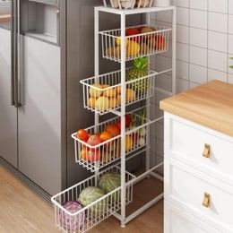 Kitchen Storage Spacious Refrigerator Side Spice RackMulti-Layer Baskets With Pull-Out Design For Easy Access Space-Efficient