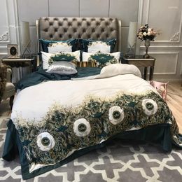 Bedding Sets White Dark Green 120S Egyptian Cotton Luxury Leopard Print Embroidery Set Duvet Cover Bed Sheet Pillowcases 4/6pcs