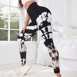 Lu Pant Align Tie Dyed Black and White Women Hollow Out High Waist Butt Lift Fiess Leggings Gym Workout Elastic Pants Yoga Gry Workout Ru