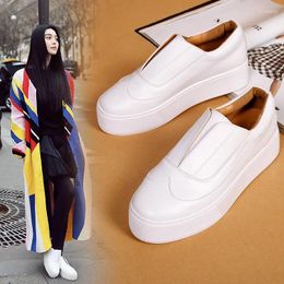 Fitness Shoes Platform Sneakers 2024 Women's Increased Sponge Cake Thick Leather Lazy Loafers White Women -05