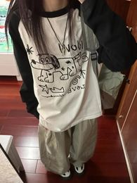 HOUZHOU Kawaii Graphic T-shirts Women Cute Anime Long Sleeve Tops Japanese Vintage Y2k Preppy Style Casual Sweet Tees Oversized 240516