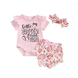 Clothing Sets Baby Girl Baseball Outfit Little Sister Biggest Fan Romper Ruffle Bloomer Shorts Born Bummies Bow Set