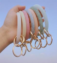 2020 Fashion Shiny Silicone O Bracelet Keychain For Women Gift Circle Exaggerated Circle Wrist Keyring Unisex Accessories4912132