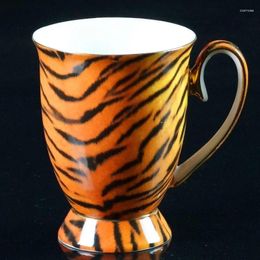 Mugs 300ml Fashion Ceramic Coffee Mug Natural Porcelain Handgrip Bone China Leopard Print Tea Cup Office Water Bottle