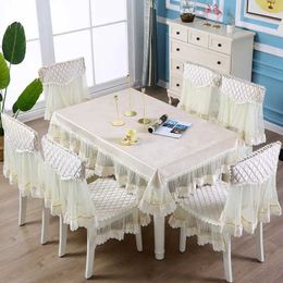 Disposable Table Covers New China lace edge dining chair tablecloth chair soft cushion solid velvet tablecloth soft cushion backrest cover B240516