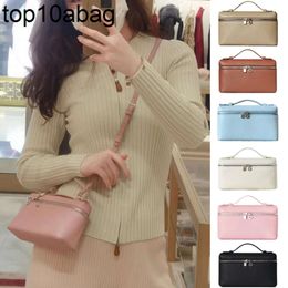 LP bag Loro Piano Lunch Bag Women L19 Lp Designer Makeup Genuine Ostrich Leather Canvas Stranded Handbag Two Way Zipper Totes Clutch Crossbody Bags loropina