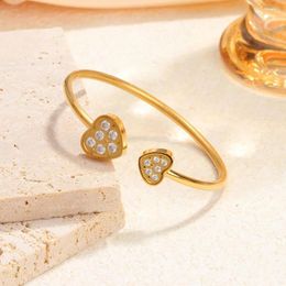 Bangle Bangles For Women Double Love Heart Cuff Bracelets Fashion Inlaid Zircon Adjustable Open Bracelet Wrist Accessories Jewellery Gift