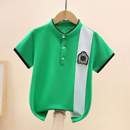 Boys Polo Shirts Short-sleeve T-shirts for Kids Colour Blocking 2024 Children Tops Teenager Blouse Baby Outerwear Clothing 4-14T L2405