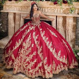 Crystal Ball Quinceanera Dresses Gold Appliques Lace Vestidos De 15 Anos Beaded Sequin Princess Sweet 16 Prom Gown 0516