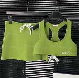 Green Knitted Tanks Tops Skirt Women Luxury Designer Sporty Knits Summer Yoga Knitwear Tank Top Casual Daily Singlets Shirts Drawstring Design Skirt Outfits