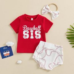 Clothing Sets Baby Girl Clothes Set Summer Toddler Letter Print Short Sleeve T-Shirt Elastic Waist Shorts Headband Infant Fashion Outfit