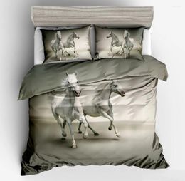Bedding Sets 3D Galloping Horse Duvet Cover White Horses Running In Dark Sky Bedroom Decorative 2/3pcs Set With Pillowcase