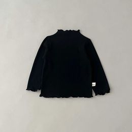 Pullover Sonbahar Kızlar Bebek Çukur Stripe Uzun Kollu Alt Gömlek Çocuk Kaburga Fırfır İnce T-Shirt Çocuk Saf Pamuk Gündelik T-Shirtl240502