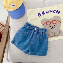 Shorts 0-6 year old childrens denim shorts toddlers babies boys girls soft elastic waist jeans fashionable childrens summer clothing d240516