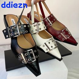 Big Size Fashion Flats With Women In Shoes Buckle Female Slides Pointed Toe Footwear Slingbacks Slip On Ladies Flat Shoes 240514