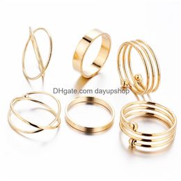 Wedding Rings Composite Korean Vintage Alloy Toe Ring Gold Color Joint Finger Set Foot Ornaments Bijoux Bagues Femme Anillo Drop Deliv Otazf