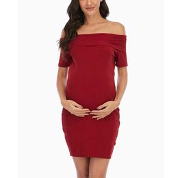 Maternity Dresses Maternity Dresses Maternity One-Shoulder Short Sleeve Dress Pregnant Women Tight-fitting Vestidos Gestante Pregnancy Clothing Y240516