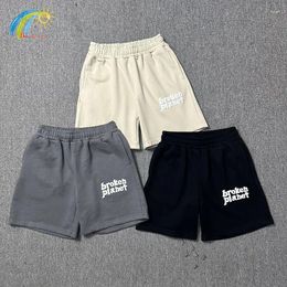 Men's Shorts Charcoal Grey Apricot Black Casual Drawstring Breeches Summer Cotton Classic Logo Foam Print BROKEN PLANET Inside Tags
