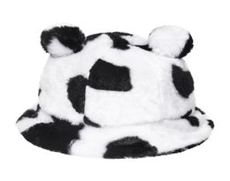 New Faux Fur Winter Panama Bear Ear Outdoor Sunscreen Bucket Hat Versatile Leopard Print Cow Rabbit Hair Plush Basin Cap9HPJ4533334