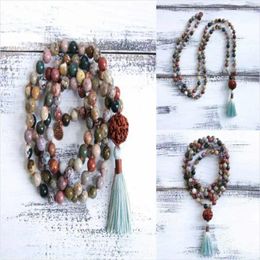 Pendants 8mm Natural Ocean Jasper Rudraksha 108 Beads Tassel Necklace Teenagers Women Children Yoga Choker Gift Formal Event Unisex Peace